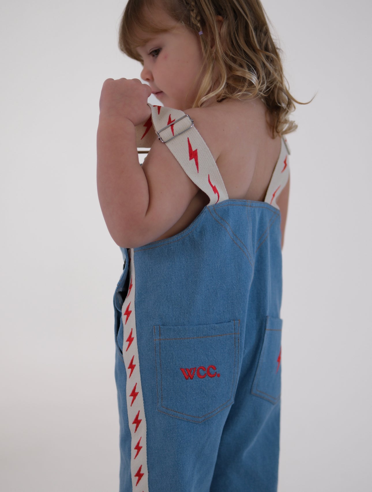 lightning bolt denim overall