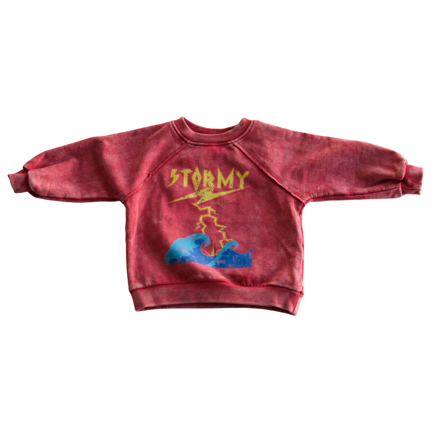 red stormy acid wash jumper