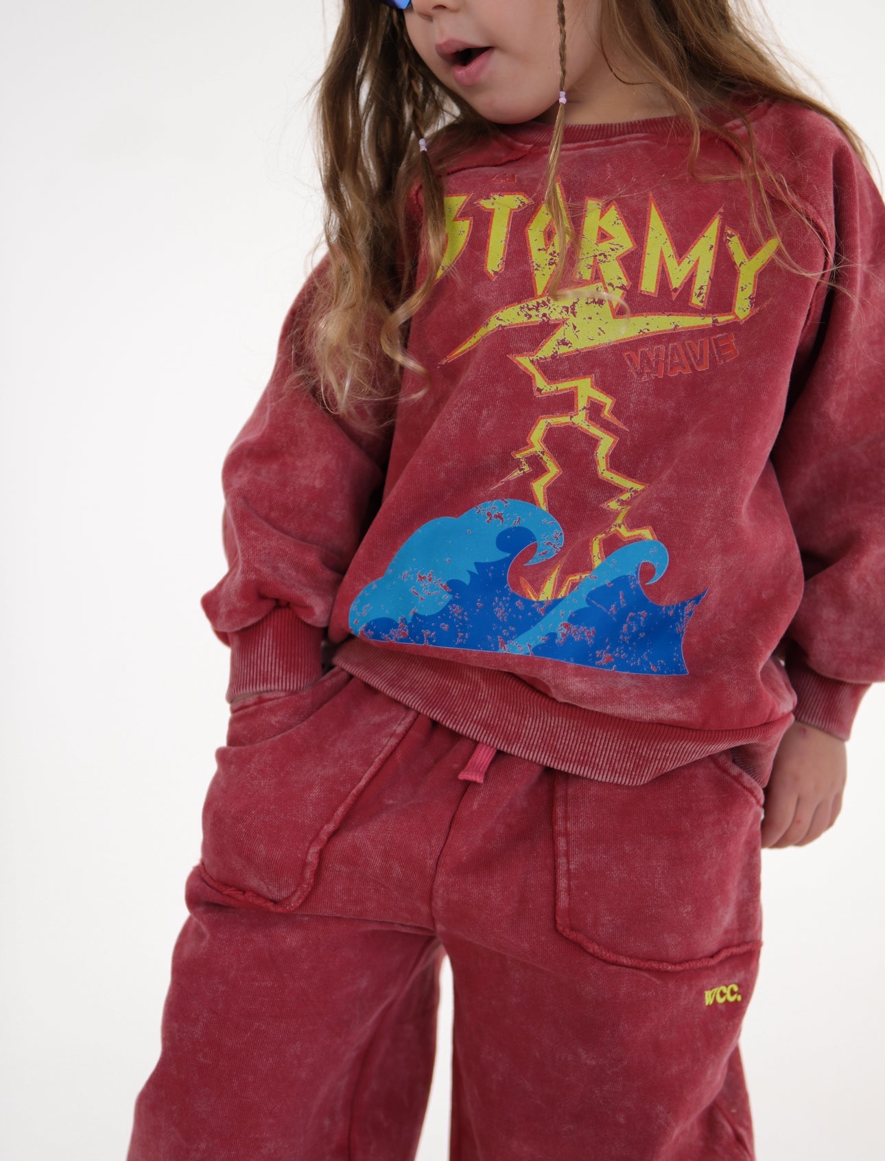 red stormy acid wash jumper