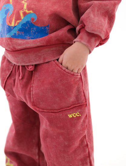 red stormy acid wash pant