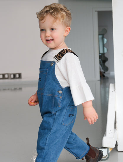 leopard denim overall
