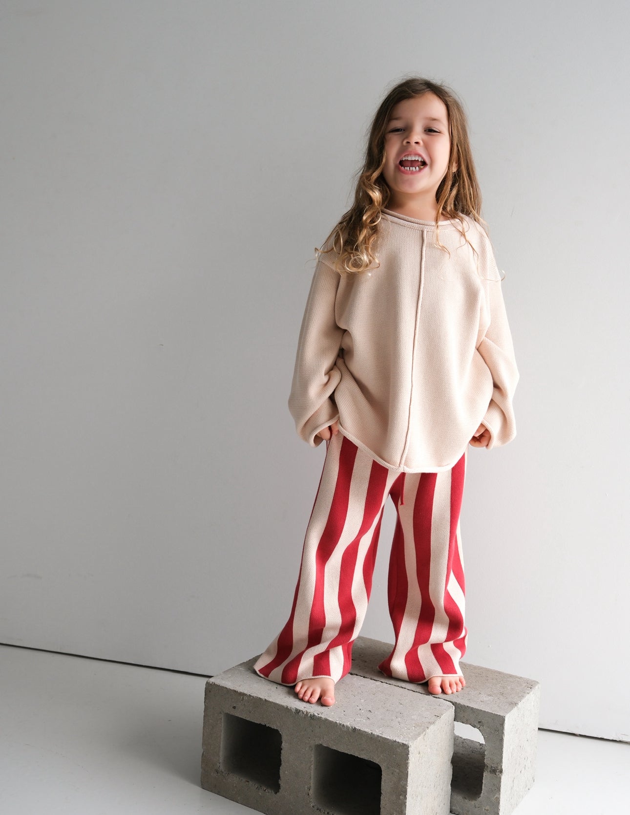 stripe knit pant red