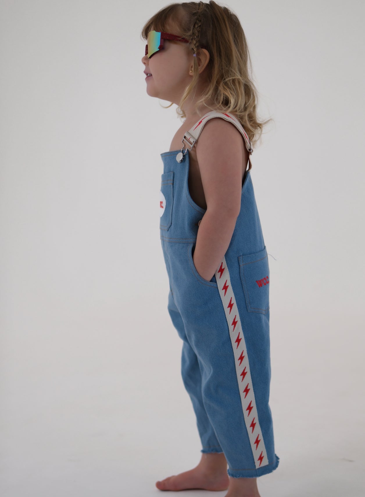 lightning bolt denim overall