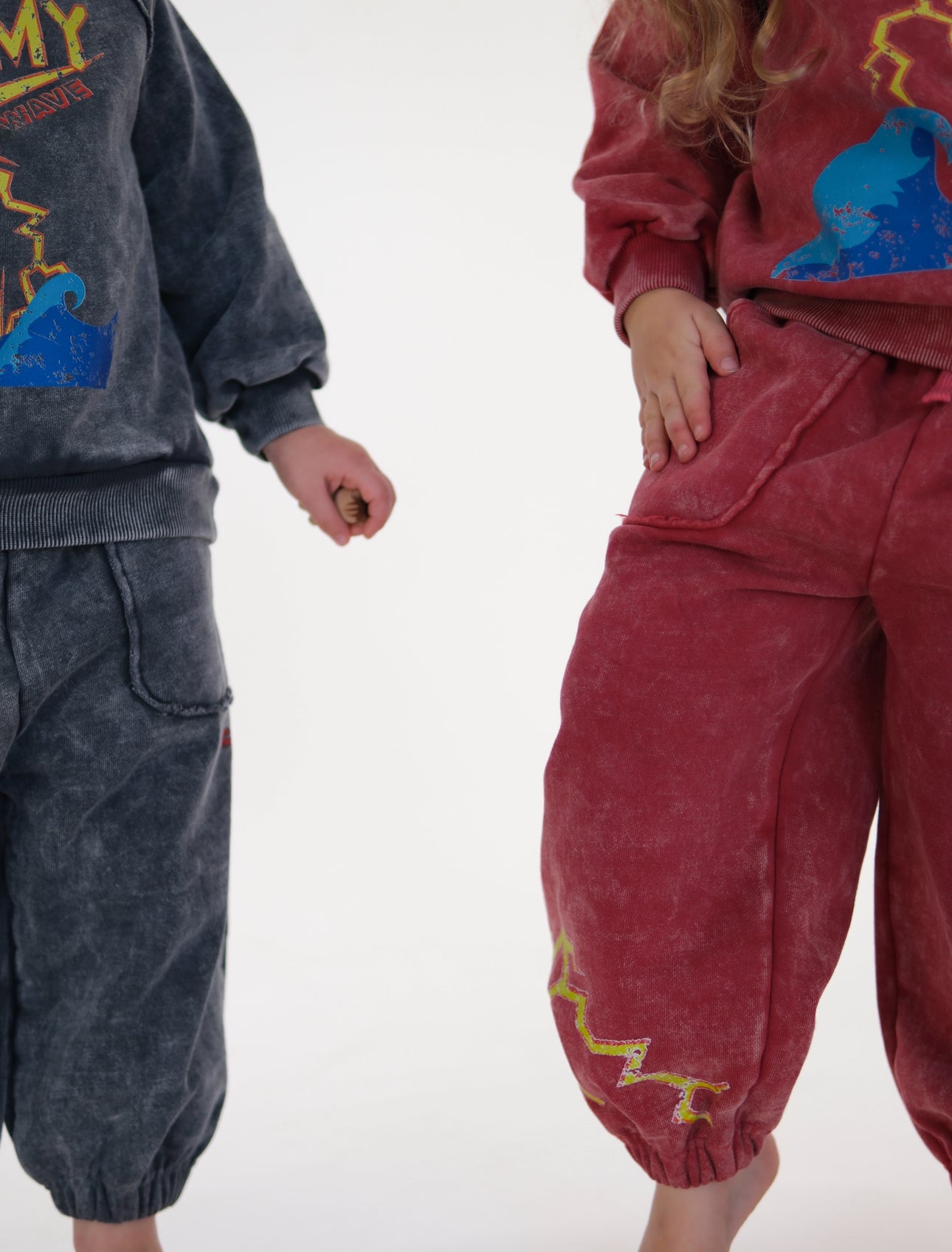 red stormy acid wash pant