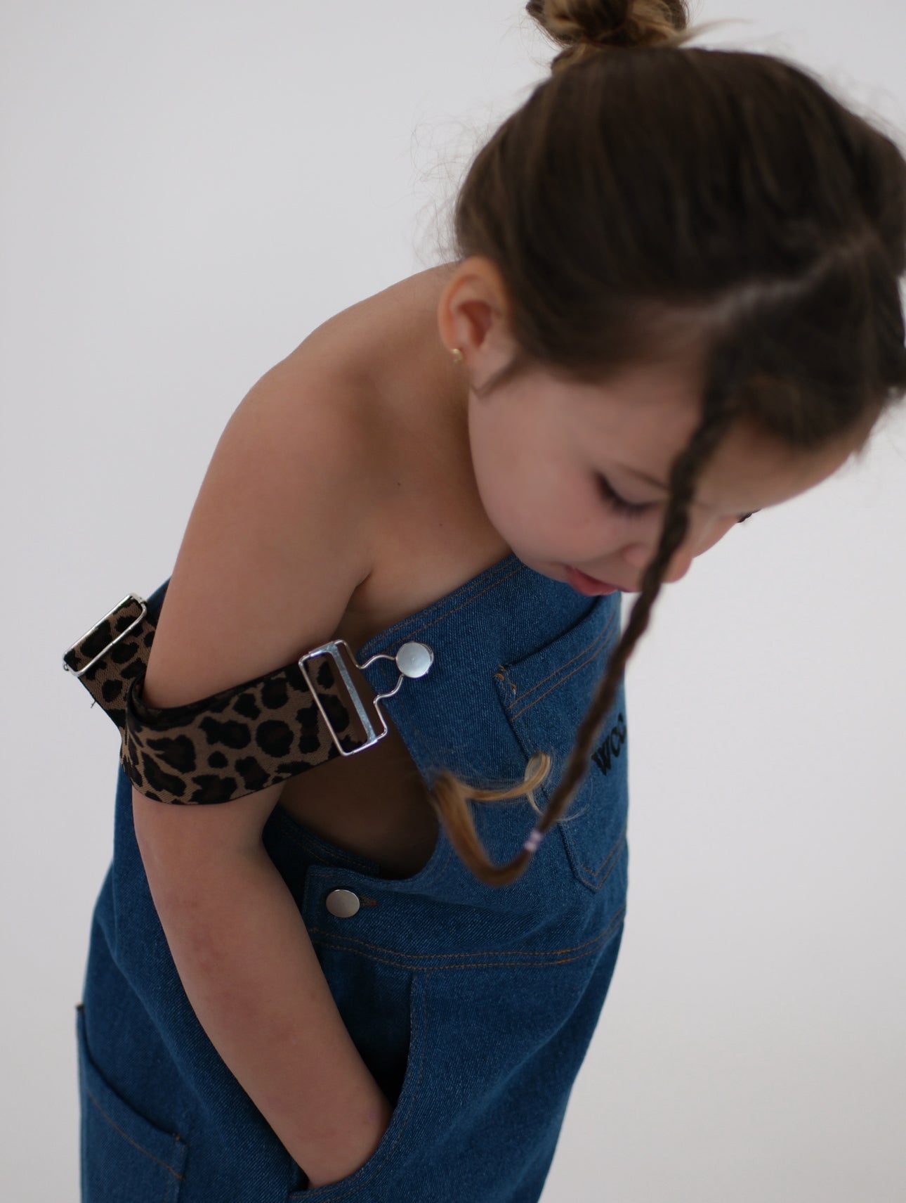 leopard denim overall