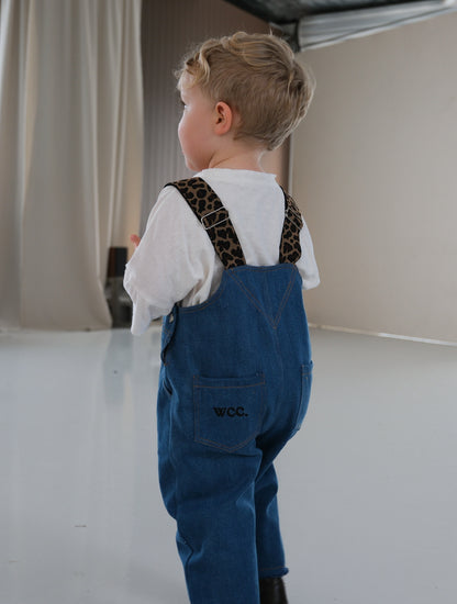 leopard denim overall