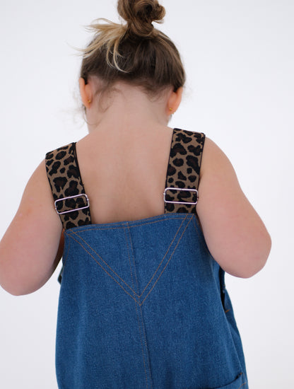 leopard denim overall
