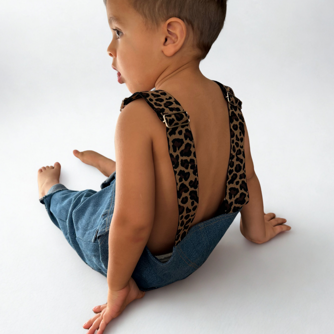 leopard denim overall