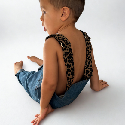 leopard denim overall