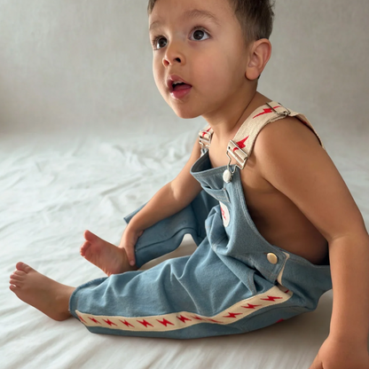 lightning bolt denim overall