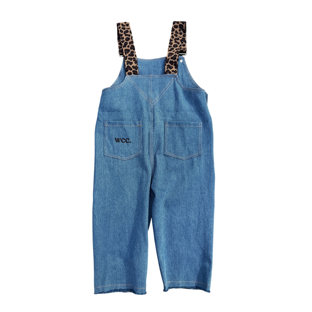 leopard denim overall