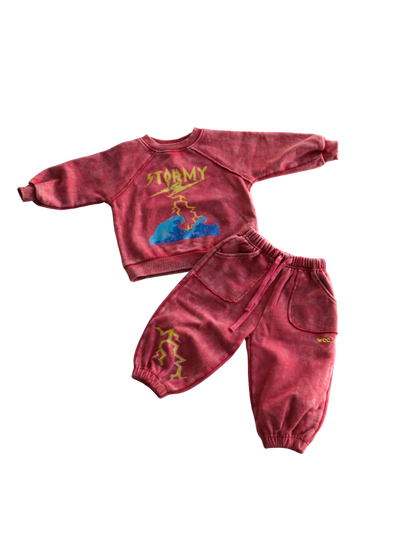 red stormy acid wash pant